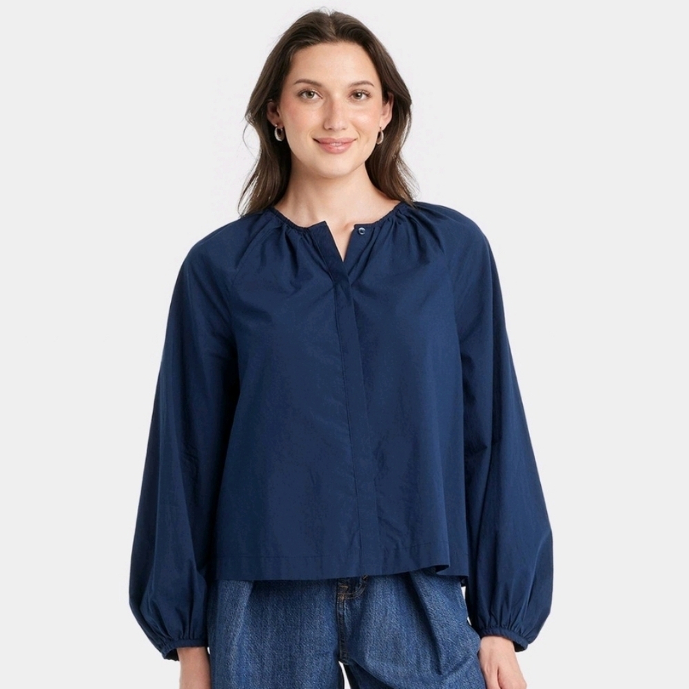 Women's Balloon Long Sleeve Blouse - Universal Thread Navy Blue M
